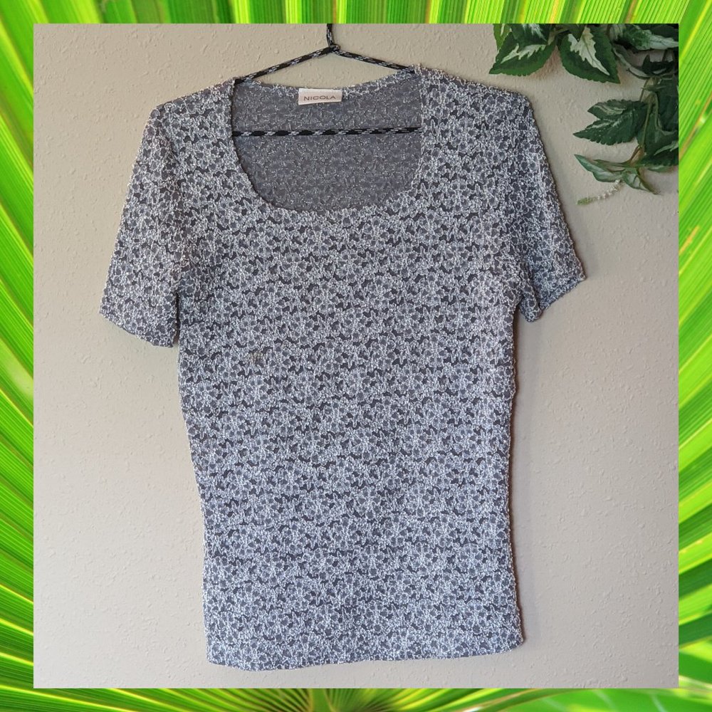 Gray Stretchy Lace Short Sleeve Top